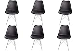 SAM 6er Set Schalenstuhl Lerche, Sitzschale schwarz, integriertes Kunstleder-Sitzkissen, Stuhl mit Gestell aus Chrom, Esszimmerstuhl im skandinavischen S