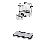 WMF Lono 2in1 Sous Vide Garer Pro mit Slow-Cook Einsatz, Vakuum garen, Schongaren, Wasserbhälter 6,0l, 1500 W + Vakuumierer mit Folienrolle und 5 Beutel, 30 cm Doppel-Schweißnaht, 5