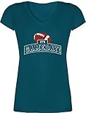 Sport Wandern Football & Co. - It's Gameday Vintage Football - XS - Türkis - Gaming - XO1525 - Damen T-Shirt mit V