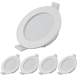 LED Einbaustrahler Ultra flach 5er Set, 7W Deckenspots Led Spots Warmweiß 3000K 550lm Weiss, Nicht Dimmbar, 40mm Einbautiefe Deckenstrahler Einbauspots für Bad Wohnzimmer Kü