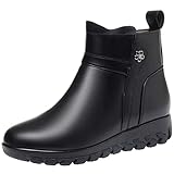 Frauen Knöchelstiefel Herbst/Winter Mode Wärme Plüsch Baumwollstiefel Damen rutschfeste lässige Lederstiefel Runde Zehe Low Tube Schuhe,Schwarz,39 EU