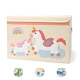 LUCKY SIGN - Aufbewahrungsbox Kinder Spielzeugkiste mit Deckel Wasserdicht und Waschbare Aufbewahrungskorb mit 2 Griffen Faltbare Spielzeug Box Organisator für Kinderzimmer , 51x36x36cm - E