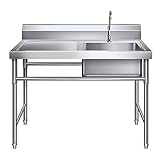 CIKO Outdoor Edelstahlspüle geräumige Industrieküche, Edelstahlspüle, praktische Doppelspüle mit Ablaufsystem Größe 100x15x80