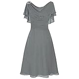 LOPILY Abendkleid Große Größen Damen Rüschen Kurzarm V-Ausschnitt Cocktail Kleid Rückenfreies Kleid Übergrößen Festliche Kleider für Damen Große Größen Kleid für Hochzeit Gast (Grau, DE-46/CN-4XL)