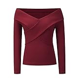 Herbst Und Winter Casual Fashion Damen V-Ausschnitt Einfarbig Langarm Slim Bottoming Shirt Mit Cross-Tie Dekoration T-Shirt Eng Anliegendes Pullover Top D