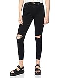 NA-KD Damen Skinny High Waist Destroyed Jeans, Schwarz, 32 EU