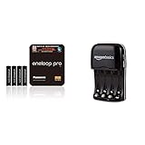 Panasonic eneloop, Ready-to-Use NI-MH Akku, AAA Micro, 4er Pack, Storage Case, min. 930 mAh, 500 Ladezyklen, Starke Leistung & Amazon Basics Batterieladegerät für NI-MH AA/AAA Akkus und USB G