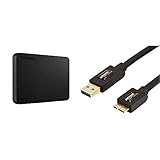 Toshiba HDTB410EK3AA Canvio Basics Tragbare Externe Festplatte USB 3.0, 1TB schwarz & Amazon Basics USB-3.0-Kabel A-Stecker auf Micro-B-Stecker (0,9 m)