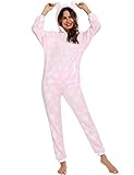 Orshoy Jumpsuit Onesie, Overall, Einteiler flauschig und kuschelig One Piece Overall Schlafoverall warm Tiere Rosa & Herzen Hausanzug Mit Kapuze & Reißverschluss M