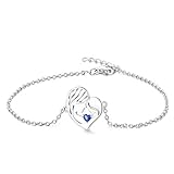 YL Mutter und Tochter Armband 925 Sterling Silber Schnitt September Geburtsstein Spinellblau Herz Armband für Mutter D