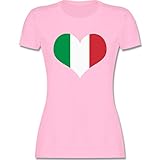 Länder Fahnen und Flaggen - Italien Herz - XXL - Rosa - Italien t Shirt Damen - L191 - Tailliertes Tshirt für Damen und Frauen T-S