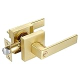 Türknauf mit Messing-Finish, quadratisch, schwer, Türschloss mit gleichem Schlüssel, links/rechts wendbar, Türhebel für vorne/außen/innen/außen, Büro-Tü