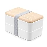 JEJA Lunchbox, Japanischer Bento Box mit Löffel und Gabel, 1200ml Praktische Separate Aufteilung Bento-Box, Spülmaschinenfest, Mikrowellenfest,Weiß