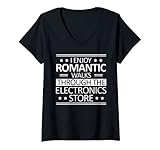 Damen Ich genieße romantische Spaziergänge durch den Electronics Store Gamer T-Shirt mit V