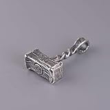 ESCYQ Vintage 925 Sterling Silber Anhänger,Vintage Kreative Thai'S Silver Thor's Hammer Halskette Anhänger Einfach Atmosphäre Ohne Kette Geburtstag Geschenk Fashion Halskette Zubehör Valentinstag G