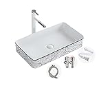 Waschbecken Gaste WC Weiße Nordeuropa Keramik，aufsatzwaschbecken Eckig WC-Arbeitsplatten Im Badezimmer，handwaschbecken Waschschale Hohe Kapazität Set Mit Wasserhahn(Color:Waschbecken + Wasserhahn Set)