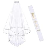 PIKABU JGA Deko Accessoires – 2 Stück Braut to Be Deko Accessoires für den Junggesellinnenabschied Frauen Party mit JGA Schärpe,weißer Schleier mit Kamm für B