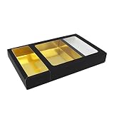 BAMI EINWEGARTIKEL | Premiumbox | Sushibox | Einwegbox | Pappschachtel | Gebäckkarton | Pralinenschachtel | Pappe, Schwarz-Gold mit Einschubdeckel | 27x23x4,5cm | 30 Stück