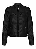 VERO MODA Damen Kunstlederjacke VMTexas Short Kurze Biker-Jacke 10244579 Black M