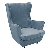 2 Stück Samt Plüsch Stretch Sesselbezug Ohrensessel Schonbezug Ohrensesselbezuga Möbelbezüge Für Sessel Stühle Wohnzimmer (Gray Blue)