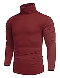 COOFANDY Herren Rollkragen Langarmshirts T-Shirts Slim Fit Rollkragen Unterzieh Rolli Longsleeve Turtleneck Shirt Pullover Einfarbig Weinrot L