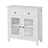 SoBuy FSB05-W Kommode Flurschrank Wohnzimmerschrank Sideboard Küchenschrank mit 2 Schubladen und 2 Glastüren B80XT32XH86cm weiß