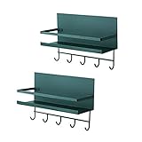 TRONMAG Magnetisches Gewürzregal mit 5 Haken, magnetische Ablage für Kühlschrank, 2 Packungen, Metall-Gewürzregale für Schränke, multifunktional, Wohnung, ohne Bohren (grün und klein) (grün)