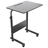 SogesHome Laptoptisch 60 * 40cm höhenverstellbar PC-Tisch mit Rollen, Betttisch, Beistelltisch,Kleiner Schreibtisch,Desktop mit Nut, Schwarz,05#3-60BK-SH-1