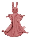 Hinrichsen & Co. Schmusetuch, Schnuffeltuch Kuscheltuch Hase aus Baumwoll Musselin mit praktischer Baumwolltasche. (Korallenpink)