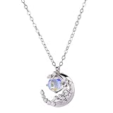 SARE HOME Moonstone Necklace Pendant Clavicle Chain Luxury Temperament for Women Girls (Silver)