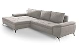 CAVADORE Schlafsofa Lina Ecksofa mit Schlaffunktion, Bettkasten, XL-Longchair und Steppung im Sitz / 290 x 85 x 163 / Flachgewebe: Beig