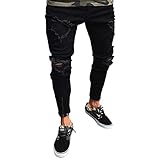 MRLION Herren Bleistifthose, zerrissene Jeanshose, Herren, Skinny, Denim, Biker, Seitenstreifen, Herrenmode, Fußmund, Reißverschluss, Hip-Hop, schmale Denim-Hose, schwarz, 4XL