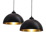 B.K.Licht I 2er Set Pendelleuchte I Industrielle Vintage Pendellampe I Ø30cm I E27 Fassung für max. 60W I Retro Hängelampe I Deckenlampe I Schwarz-Gold I Ohne L