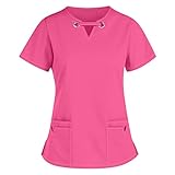 Writtian Kasack Damen Pflege große größen mit Motiv Weihnachten T-Shirt Schlupfkasack mit Taschen Kurzarm V-Ausschnitt Schlupfhemd Berufskleidung Krankenpfleger Uniformen N