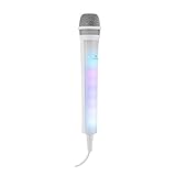 auna Kara Dazzl - Karaoke Mikrofon, Ersatzmikro, Micro, RGB LED-Effekte, 3m Kabel, inkl. 3 x AAA Batterien, 6,3-mm-Klinke-Anschluss, weiß