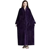 GHYUB Damen Weicher Langarm Bademantel，Damen Zipper Roben In Voller Länge，Bequemer Superweicher Flauschiger Warmer Langer Hausmantel Winter Eleganter Bademantel Loungewear (Color : Purple, Size : M)