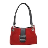 Chicca Borse Handtasche für Damen aus echtem Wildleder, 100 % hergestellt in Italien, 26,5 x 18 x 12 cm, Rot - Schwarz, 26.5x18x12 cm (W x H x L)