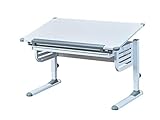 Inter Link Schreibtisch Schülerschreibtisch ergonomisch mit Schublade aus Metall und MDF in Weiss und Grau, 110 x 68 x H 55 - 78