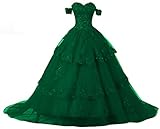 TSxuelian Damen Sweet 16 Off Shoulder Quinceanera Kleid Rüschen Lange Ballkleid Kleid, smaragdgrün, 36