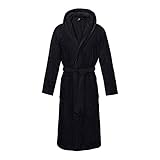 LAYNENBURG Bademantel Damen & Herren Kuschelvelours - 100% Baumwolle - Velours & Frottee - Kapuze - GRATIS Badeslipper - OEKO TEX - (S, Schwarz)