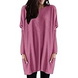 Damen Casual Solid Top Rundhals Fledermausärmel Taschen Tops Bluse Lose Lang Casual Lose T-Shirt Pullover Mode Bluse, rot, M