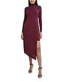 BCBGMAXAZRIA Damen Asymmetrische Passform und Flare Kleid mit Rollkragen, Dunkelrosa, M