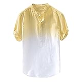 BIBOKAOKE Kurzarmhemden Herren, Fashion Farbverlauf Leinenoptik Sommer Hemden Regular Fit Stehkragen Hemd Urlaub Freizeithemden Henley Shirt Casual Coole Atmungsaktivität Männer T-S