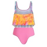 Briskorry Damen Bikini Sets High Waist Zweiteiliger Badeanzug Rüschen Bademode mit Hohe Taille Bikinihose Farbe Tie Dye Bedruckt Strandmode Push-up Bikinioberteil Tankini Strandkleidung