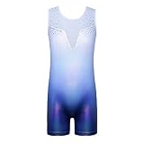 ZNYUNE Mädchen Turnanzug Pailletten Gymnastikanzug Trikot Ärmellos Kinder Gymnastikbody Wettkampf Gym Kleidung 169 SequinBlue NO.140