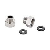 Ibergrif 2 Pack Reduzierstück 1/2 auf 3/8 - Muffennippel Edelstahl, Gewindefitting mit 2 Dichtring, Reduzierverlängerung Universal, Anti-Rost, Einfach zu installieren, IG x AG für Wasser, Gas, C