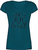 Sprüche Statement mit Spruch - Du - Ich - Läuft - Schwarz - S - Türkis - t Shirt ich du läuft - XO1525 - Damen T-Shirt mit V