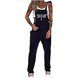 Damen Sommer Casual Latzhose Totenkopf Druck Vintage Hip Hop ärmelloser Jumpsuit Spaghettiträger Overalls Weite Bein Hose Punk Gothic Hose Entspannt Atmungsaktiv Leicht Arbeitskleidung Bequem, blau, M