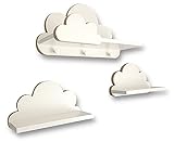 EIN Set Wolkenregal Mit Aufhaken Zum Deko Kinderzimmer | Stabile 3 Wolke Wandregale Weiss Für Jede Einrichtung Eines Babyzimmer Deko | Keine Sichtbaren Befestigungen | Befestigungssatz E