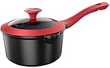 HAY·DEN Stielkasserolle mit Deckel, 16CM Titan Antihaft Saucenpfanne, Aluminium Druckguss Soßentopf, kleiner Suppentopf, Milchtopf, Kochgeschirr zum Kochen, Anleitung kompatibel, R
